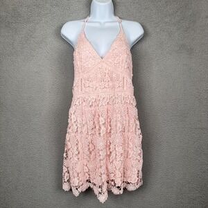 Hollister Dress Womens M Pink‎ Lace Floral Romantic Coquette Crochet Babydoll